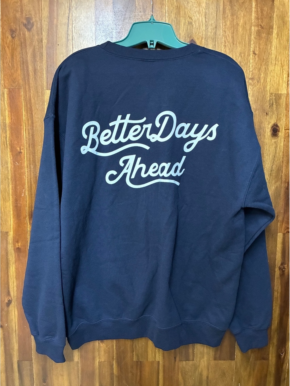 Better Days Co Navy Cursive Crewneck Sweatshirt Large Oversized Streetwear